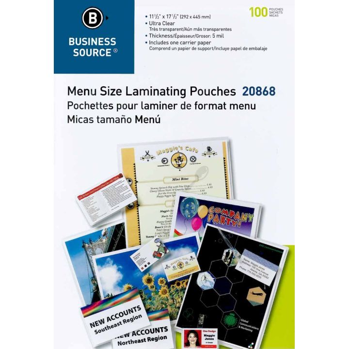 Pochettes de plastification de taille menu - Business Source