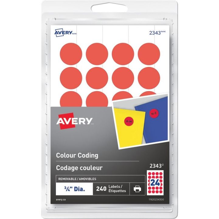Étiquettes rouges Avery®, rondes, 3/4 po, 2343