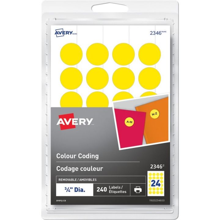 Étiquettes jaunes Avery®, rondes, 3/4 po, 2346