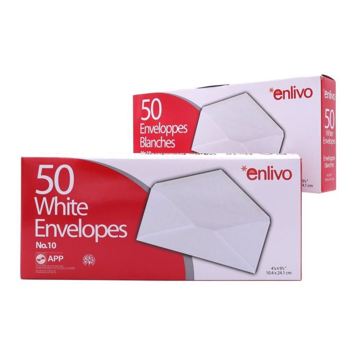 Enveloppes blanche d'APP No 10. 4-1/8 x 9-1/2 po, 50/boite