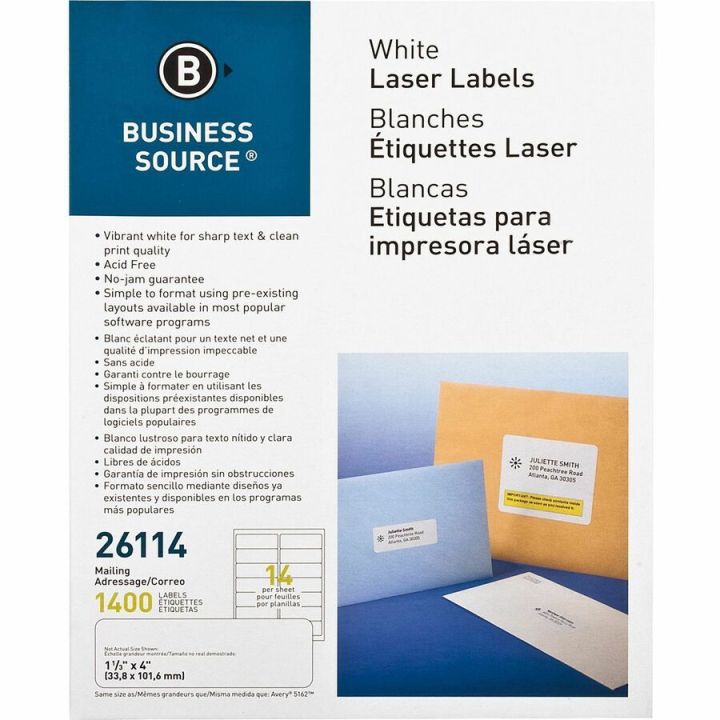 Étiquette adhésive multi-usage blanche 1-1/3 x 4 po., Business Source, 1400/bte