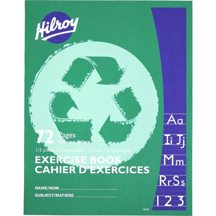 Cahier d'exercices agrafés, 9-1/8 X 7-1/8 po., 1/2 uni / 1/2 interligné/pointillé