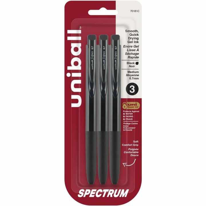 Stylo rétractable, Uni Spectrum, encre noir gel 0,7 mm, 3/pqt