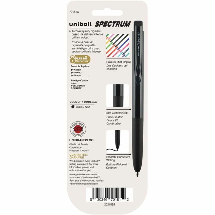 Stylo rétractable, Uni Spectrum, encre noir gel 0,7 mm, 3/pqt