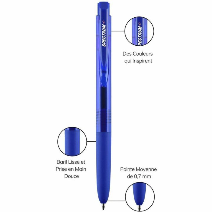 Stylo rétractable, Uni Spectrum, encre bleu gel 0,7 mm, 3/pqt