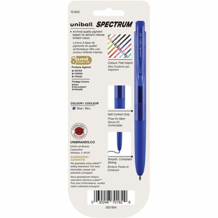 Stylo rétractable, Uni Spectrum, encre bleu gel 0,7 mm, 3/pqt