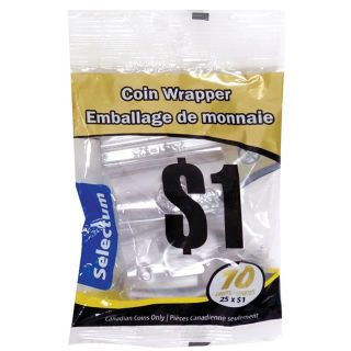 Rouleau Selectum en plastique transparent pour monnaie de 1$, Pqt de 10