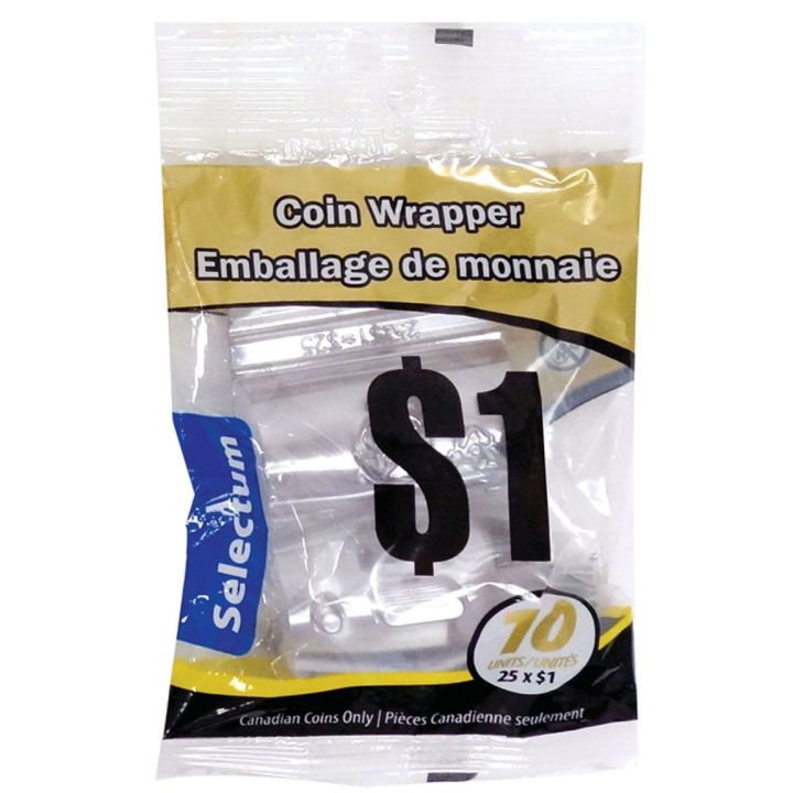 Rouleau Selectum en plastique transparent pour monnaie de 1$, Pqt de 10