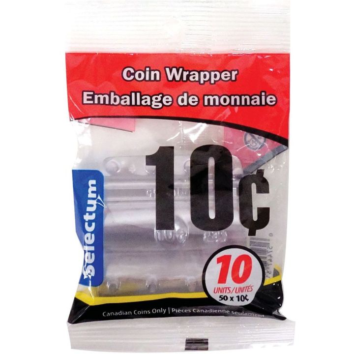 Rouleau Selectum en plastique transparent pour monnaie de 10¢, Pqt de 10