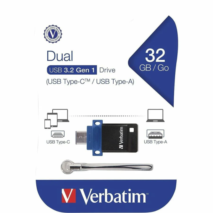 Verbatim - Clé USB double Store 'n' Go 32 Go USB 3.2 Gen 1 pour appareils USB-C - Bleu
