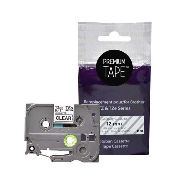 Ruban compatible Brother TZ-131 / TZe131, Premium Tape AZ131,  étiquette transparent, 12 mm x 8 m