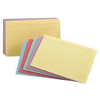 Fiches lignées couleurs assorties 4 x 6", emballage de 100