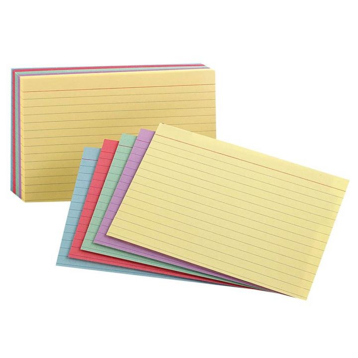 Fiches lignées couleurs assorties 4 x 6", emballage de 100