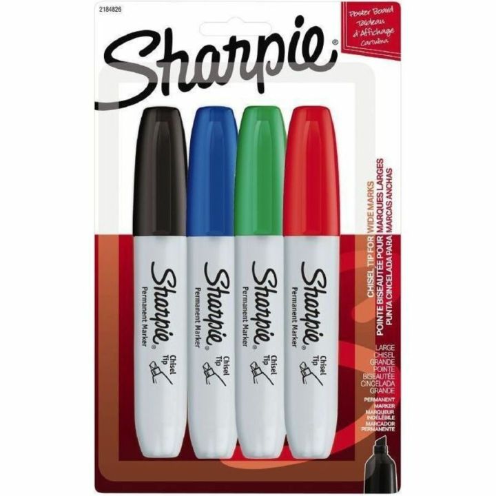 Marqueurs permanents Sharpies à pointe biseautée, couleurs assorties, emballage de 4