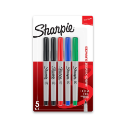 Marqueurs permanents Sharpie® à pointe ultra-fine, couleurs assorties, paquet de 5 marqueurs