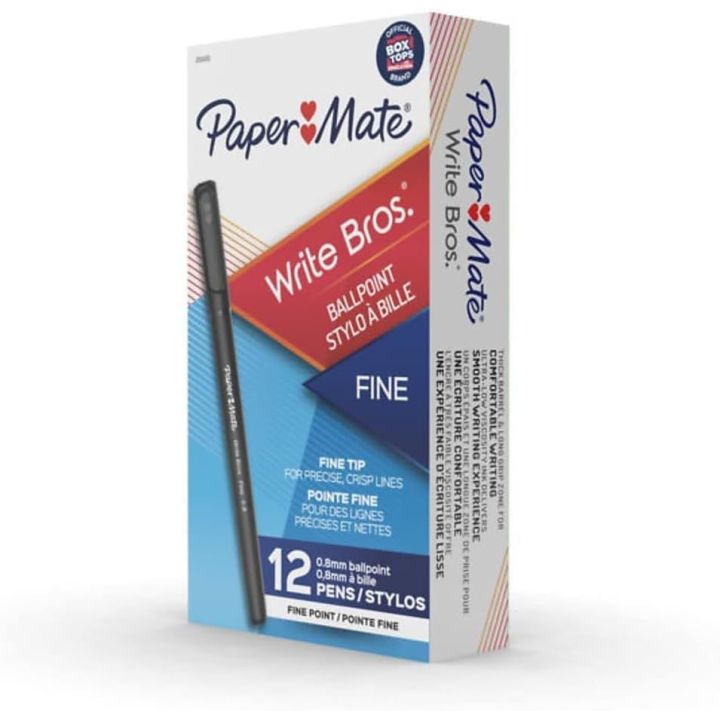 Styto-bille Papermate, pointe fine (0.8 mm), encre noir, 12/boite