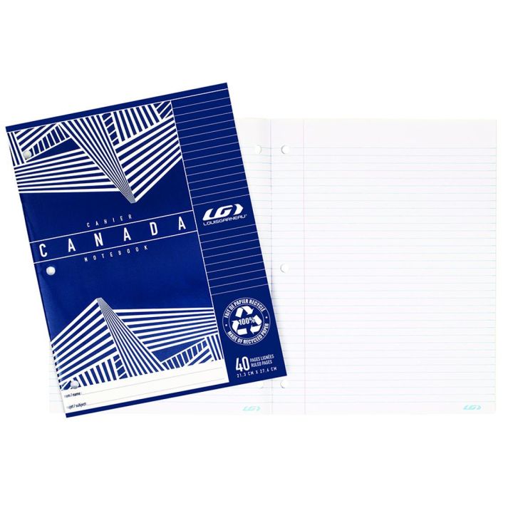 Cahier Canada ligné Louis Garneau, 40 pages, bleu