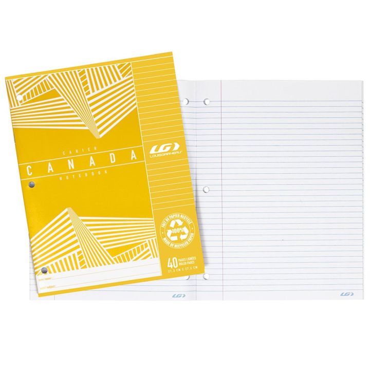 Cahier Canada ligné Louis Garneau, 40 pages, jaune