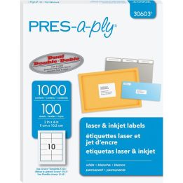 PRES-a-ply - Étiquettes blanches permanentes 2" x 4", 1000/bte, #30603