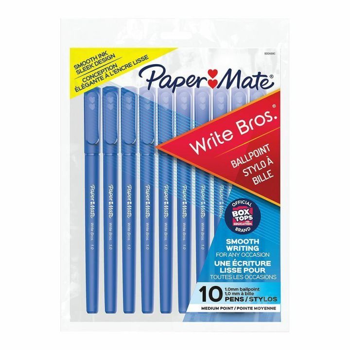 Papermate stylo-bille Write Bros, pointe 1.0 mm, encre bleu, 10/pqt