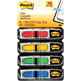 Étiquettes fléchées Post-it® Notes, 1/2 po, couleurs primaires assorties, 24 étiquettes par bloc, paquet de 4 blocs