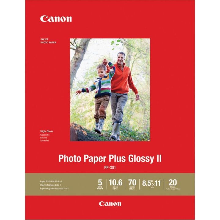 Papier photo Canon, fini lustré, PP-301 PLUS II, 8.5 x 11 po., 20/pqt