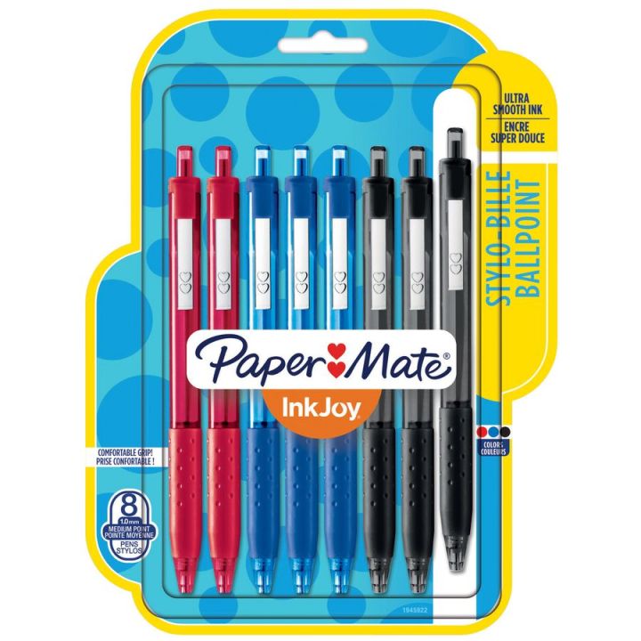 Stylos rétractables Paper Mate® InkJoy™ 300 RT, pointe moyenne (1,0 mm), 8/pqt